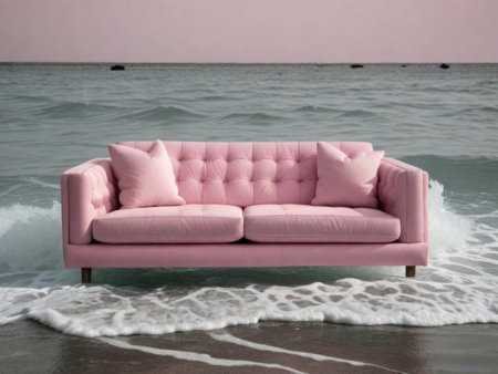 pink sofa in the seaの素材