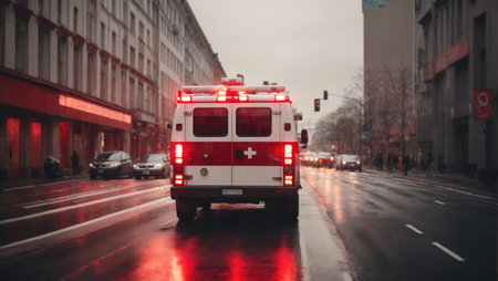 Ambulance on the road in the cityの素材