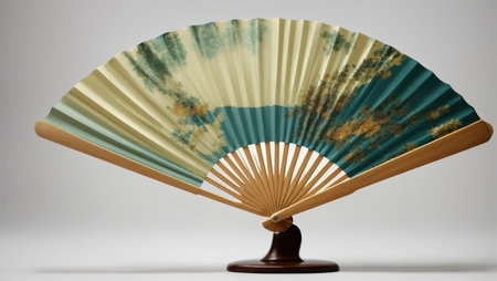 3d rendering of a hand fan with a picture of the skyの素材