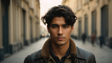 handsome young man in an urban context. Men's beauty, fashionの素材