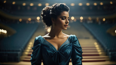 woman in evening dress posing on the stageの素材