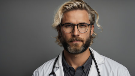 young doctor with glasses and a stethoscopeの素材