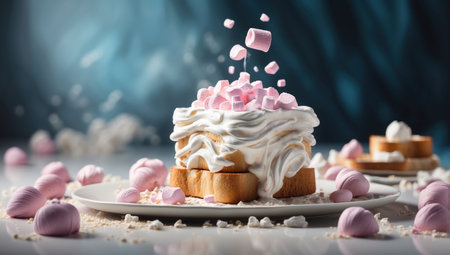 Cake with whipped cream and marshmallowsの素材