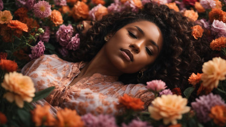 girl sleeping in flowersの素材