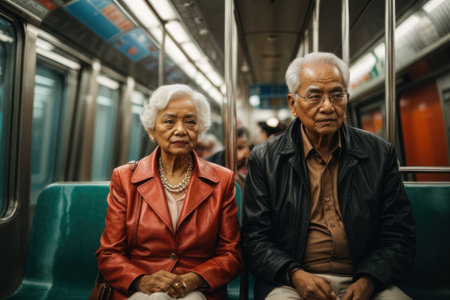 elderly couple in the subwayの素材