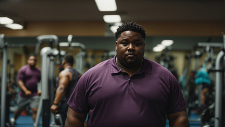african american plus size man in the gymの素材