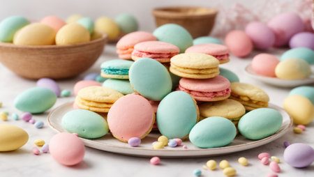 Colorful macarons and pastel colored drageeの素材