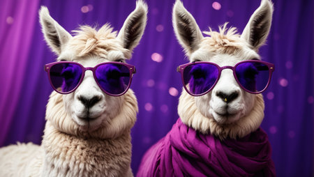 two llamas with glassesの素材