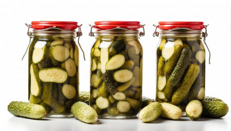 Glass jars with pickled cucumbersの素材
