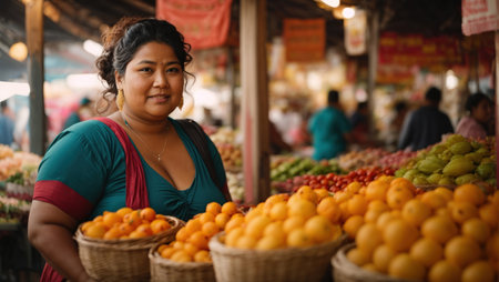 woman at the food marketの素材