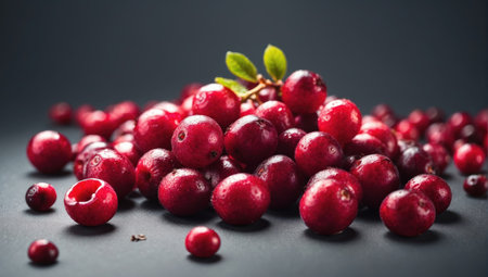 Ripe cranberries on a black backgroundの素材