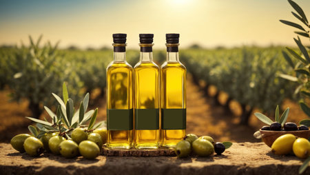Olive oil bottles, space for text, label, mockupの素材