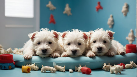 three white puppiesの素材