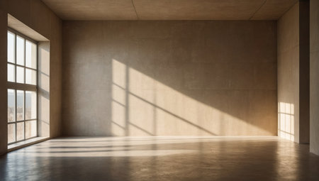 3d render of empty room with window and light from the windowの素材