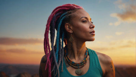 woman with colored dreadlocksの素材