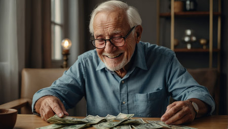 elderly man with moneyの素材