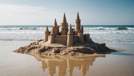 Sandcastle on the beach. Concept of summer vacation and travelの素材
