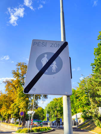 Traffic sign pedestrian area ended. Czech Republic. Pesi zona konec.の写真素材