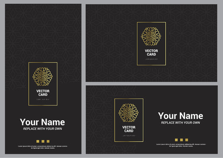 Black and Gold, Leaf Pattern Luxury Card, Invitation, Folder, Business identity Template Setのイラスト素材