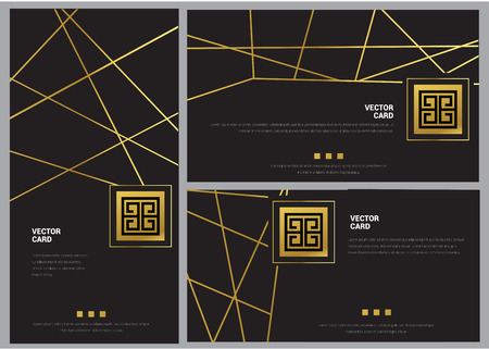 Luxury Abstract Lines, Black & Gold Card, Invitation, Folder, Envelope, Template with Logoのイラスト素材