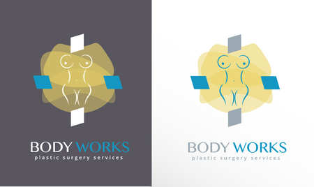 WOMAN'S BODY SILHOUETTE, ABSTRACT CROSS, PLASTIC SURGEON LOGO TEMPLATE, BEAUTY SALON, SLIMMING TREATMENTのイラスト素材