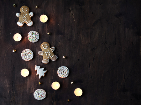 Christmas cakes and candles. A place for a label