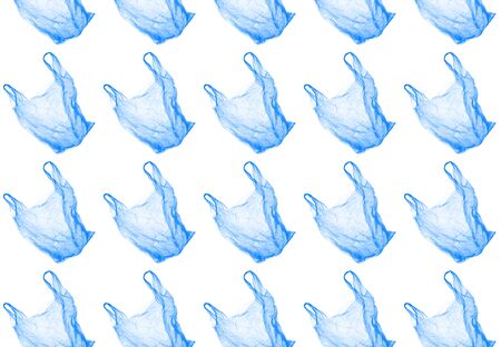 Blue plastic bag on white background. Isolated object. The pattern of the packagesの写真素材