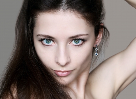 Wild beautiful woman looking sexy  Closeup fashion portraitの写真素材