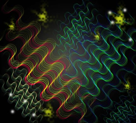 Abstract colorful curves illustration background on blackのイラスト素材