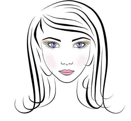portrait of beautiful face young long hair girl isolated illustrationのイラスト素材