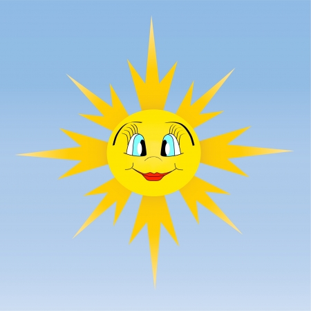 Beautiful smiling sun vector illustration on blue sky backgroundのイラスト素材
