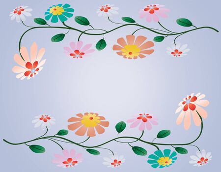 Colorful sprays of beautiful flowers illustration on light blue backgroundのイラスト素材