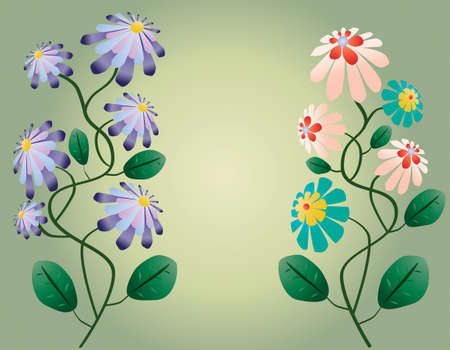Beautiful flowers illustration on green backgroundのイラスト素材