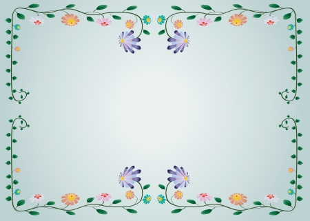 illustration of colorful flower border on blue backgroundのイラスト素材