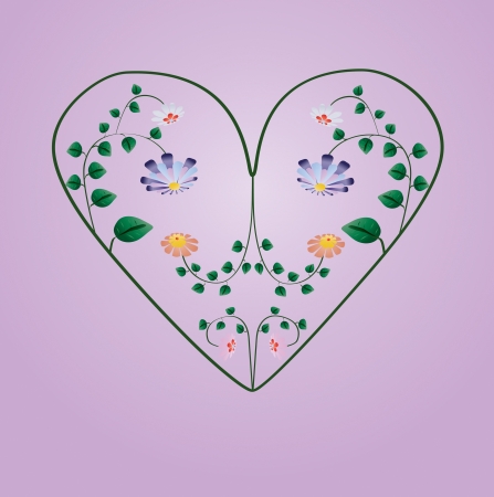 Greeting card with colorful flowers in heart shape illustrationのイラスト素材