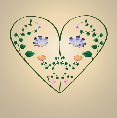 Greeting card with colorful flowers in heart shape illustrationのイラスト素材