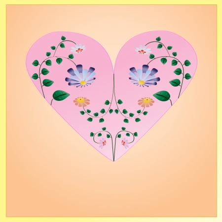 Beautiful pink heart with flowers with green leaves inside  Illustrationのイラスト素材
