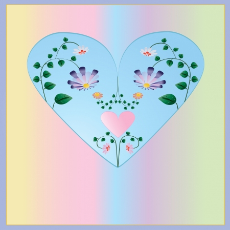Greeting card with flowers in heart shape on colorful background  illustrationのイラスト素材