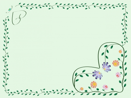 Frame with hearts and color flowers with leaves green illustrationのイラスト素材