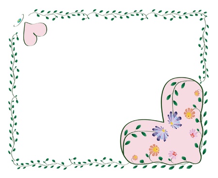 Frame with hearts and color flowers with leaves isolated on whiteのイラスト素材