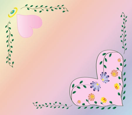 Wedding frame with pink hearts and flowers inside on color backgroundのイラスト素材