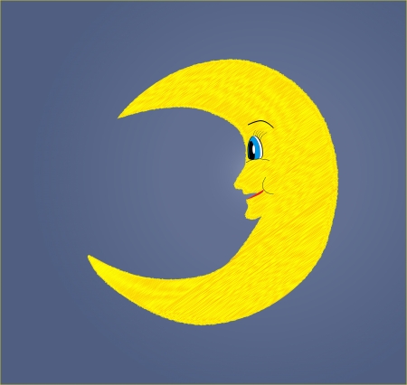 Fun smiling half yellow moon looking vector illustrationのイラスト素材