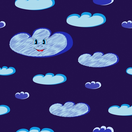 Happy smiling blue clouds seamless on dark night sky  Illustrationのイラスト素材