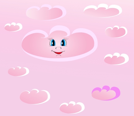 Beautiful smiling clouds on pink sky vector illustrationのイラスト素材