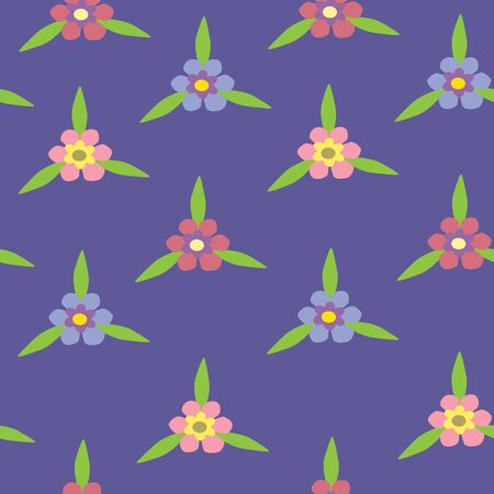 Illustration of seamless color flowers on blue backgroundのイラスト素材