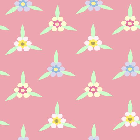 Illustration of seamless color flowers on light pink backgroundのイラスト素材