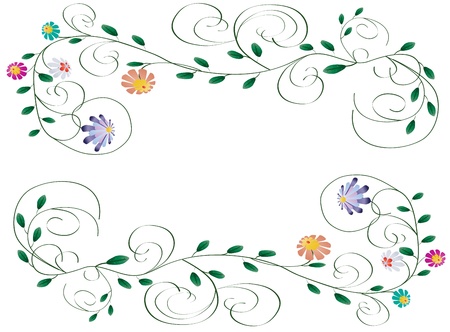 Beautiful frame illustration from flowers and curls isolated on white backgroundのイラスト素材