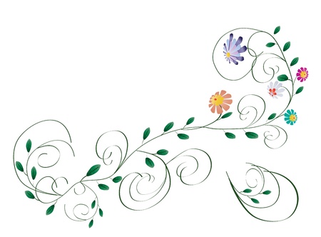Elegant colorful flowers beauty branch with swirls isolated on white illustrationのイラスト素材