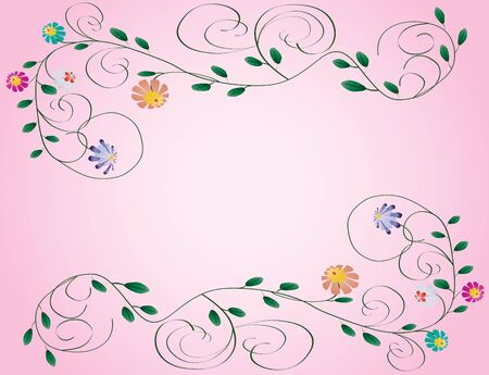 Beautiful wedding frame from flowers and curls on pink color background illustration backgroundのイラスト素材