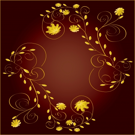 Beautiful yellow flowers frame on dark red background vector illustrationのイラスト素材